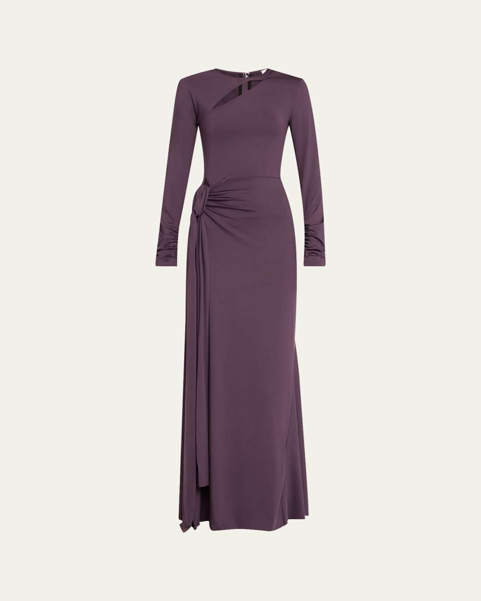 Long Sleeve Cutout Tie Front Gown
